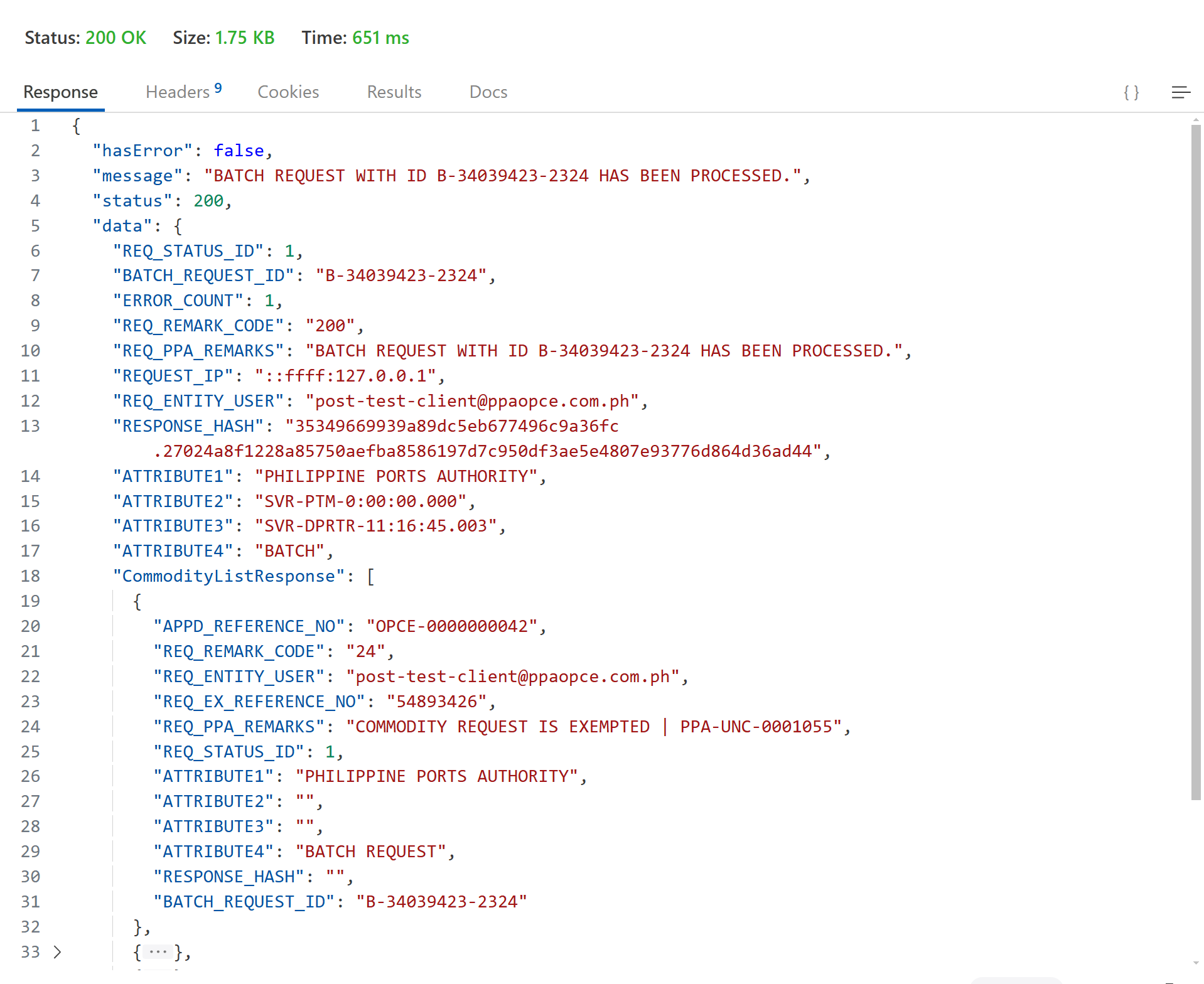 PostBatchExemption response